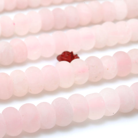 Natural Rose Quartz matte rondelle beads pink quartz stone loose gemstones wholesale for jewelry making diy bracelet necklace
