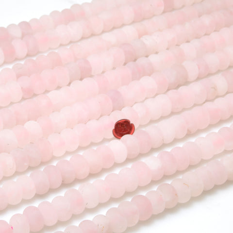 Natural Rose Quartz matte rondelle beads pink quartz stone loose gemstones wholesale for jewelry making diy bracelet necklace