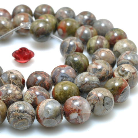 Natural Mushroom jasper smooth round beads green red pomergrabite stone loose gemstone wholeslae for jewelry making bracelet necklace
