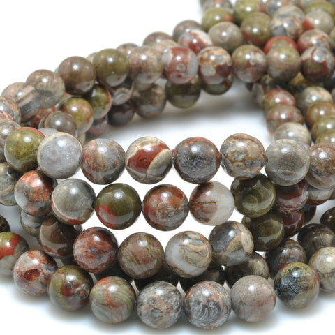 Natural Mushroom jasper smooth round beads green red pomergrabite stone loose gemstone wholeslae for jewelry making bracelet necklace