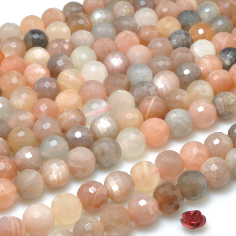 Natural Sunstone Multicolor faceted round beads loose gemstone wholesale for jewelry making bracelet necklace DIY