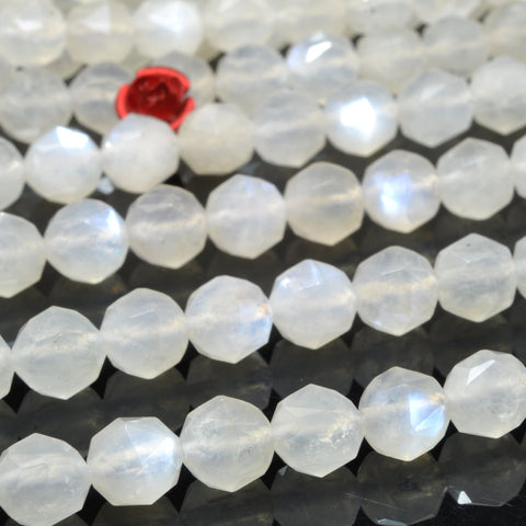 Natural rainbow moonstone diamond cut faceted round beads white gemstone wholesale for jewelry making bracelet diy