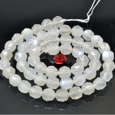 Natural rainbow moonstone diamond cut faceted round beads white gemstone wholesale for jewelry making bracelet diy