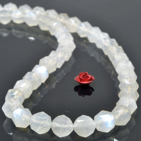 Natural rainbow moonstone diamond cut faceted round beads white gemstone wholesale for jewelry making bracelet diy