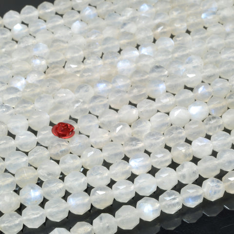 Natural rainbow moonstone diamond cut faceted round beads white gemstone wholesale for jewelry making bracelet diy