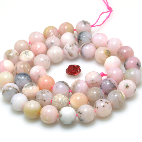 Natural Pink Opal smooth round loose beads wholesale gemstone jewelry making diy bracelet necklace