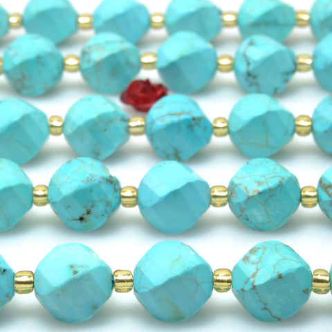Blue Turquoise S faceted twisted round beads wholesale gemstones for jewelry making bracelets necklaces DIY