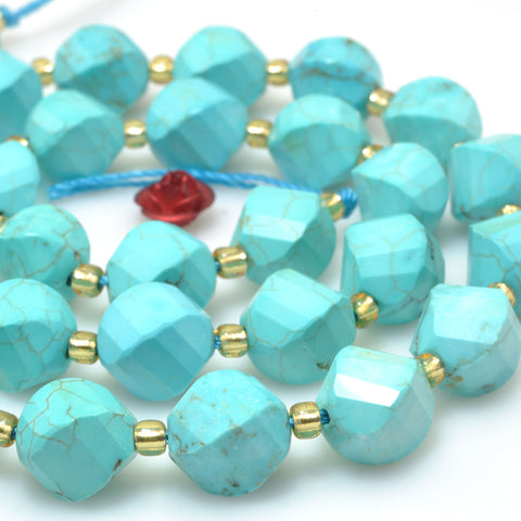 Blue Turquoise S faceted twisted round beads wholesale gemstones for jewelry making bracelets necklaces DIY
