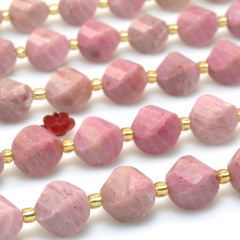 Natural Pink Rhodonite S faceted twisted round beads wholesale gemstones for jewelry making bracelets necklaces DIY