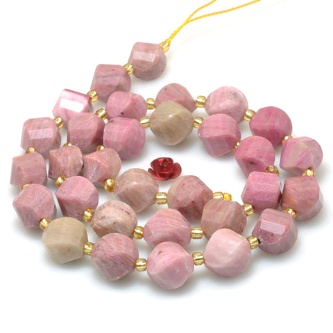 Natural Pink Rhodonite S faceted twisted round beads wholesale gemstones for jewelry making bracelets necklaces DIY