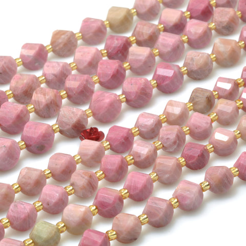 Natural Pink Rhodonite S faceted twisted round beads wholesale gemstones for jewelry making bracelets necklaces DIY