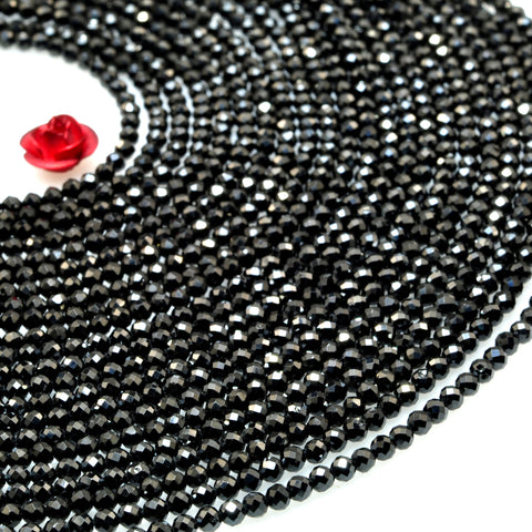 Natural Dainty Black Spinel Stone faceted round beads wholesale loose gemstone for jewelry making minimalist bracelet necklace diy
