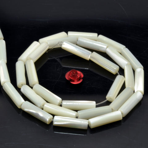 Natural White Mother of Pearl Shell MOP smooth tube loose beads wholesale gemstone jewelry making diy
