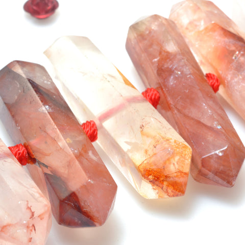 Natural Red Hematoid Quartz Points faceted double terminated point beads energy prism wholesale gemstone for jewelry making DIY