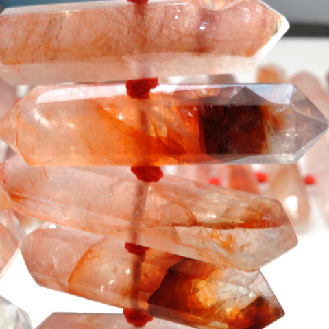 Natural Red Hematoid Quartz Points faceted double terminated point beads energy prism wholesale gemstone for jewelry making DIY