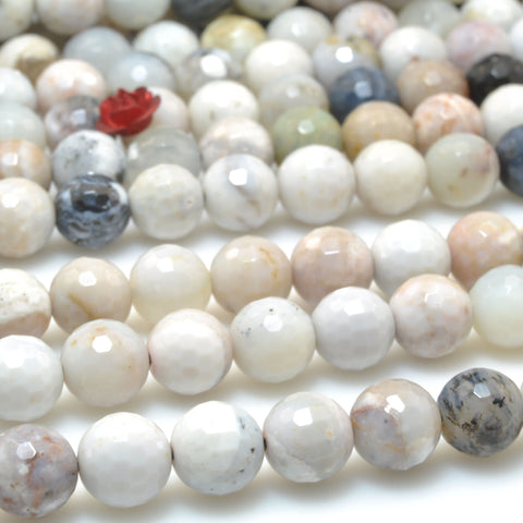 Natural Black White Dendritic Agate faceted round beads loose gemstone wholesale for jewelry making 8mm