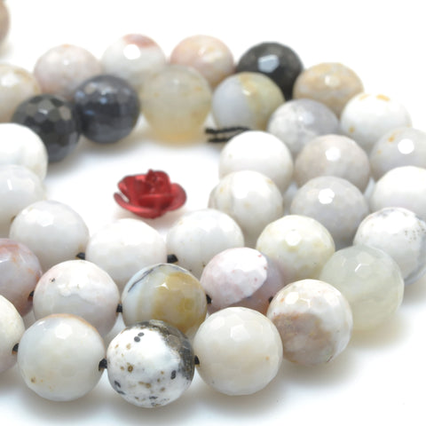 Natural Black White Dendritic Agate faceted round beads loose gemstone wholesale for jewelry making 8mm