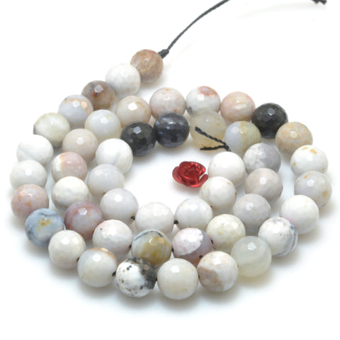 Natural Black White Dendritic Agate faceted round beads loose gemstone wholesale for jewelry making 8mm