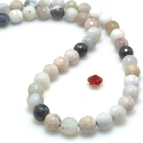 Natural Black White Dendritic Agate faceted round beads loose gemstone wholesale for jewelry making 8mm