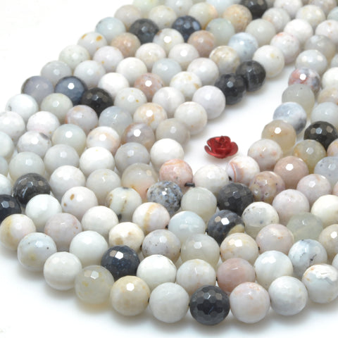 Natural Black White Dendritic Agate faceted round beads loose gemstone wholesale for jewelry making 8mm