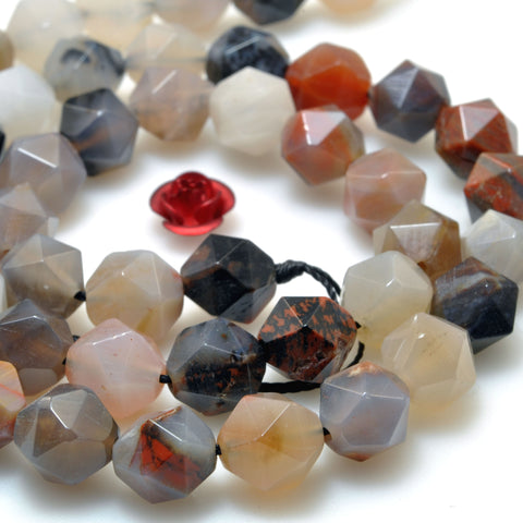 Natural Petrified Wood Agate star cut faceted nugget beads loose gemstone wholesale for jewelry making