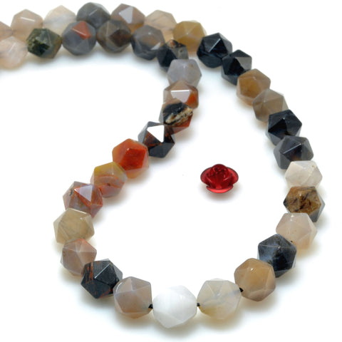 Natural Petrified Wood Agate star cut faceted nugget beads loose gemstone wholesale for jewelry making