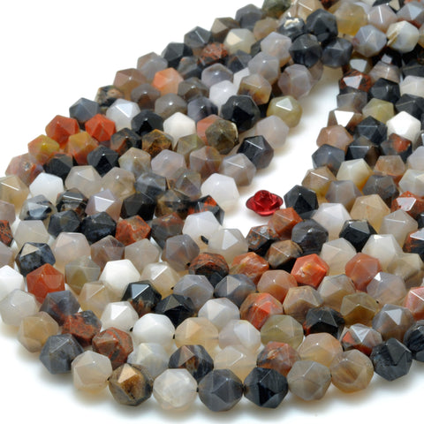 Natural Petrified Wood Agate star cut faceted nugget beads loose gemstone wholesale for jewelry making
