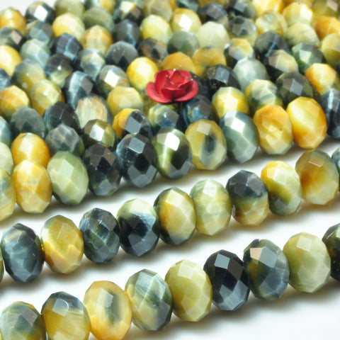 Natural Golden Blue Tiger Eye faceted rondelle beads gemstone wholesale jewelry making bracelet necklace DIY