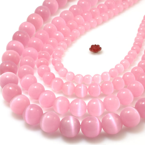 Pink Cat Eye Synthetic smooth round beads chatoyant cat eyes wholesale loose stones for jewelry making diy bracelet necklace