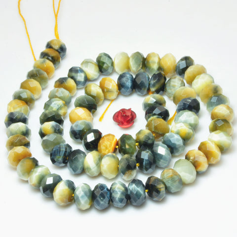 Natural Golden Blue Tiger Eye faceted rondelle beads gemstone wholesale jewelry making bracelet necklace DIY