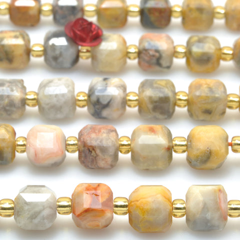 Natural Crazy Lace Agate faceted cube beads wholesale loose gemstone for jewelry making DIY bracelet