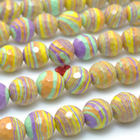 Yellow Malachite Synthetic Stone Faceted round beads wholesale loose gemstone for jewelry making diy bracelet necklace