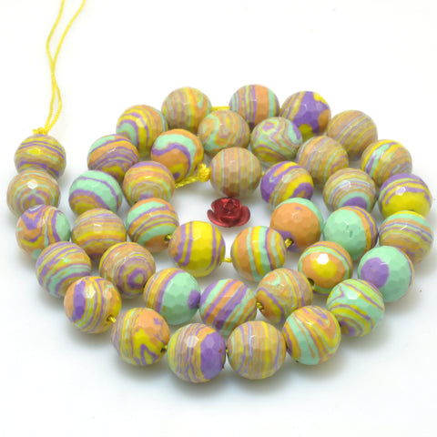 Yellow Malachite Synthetic Stone Faceted round beads wholesale loose gemstone for jewelry making diy bracelet necklace