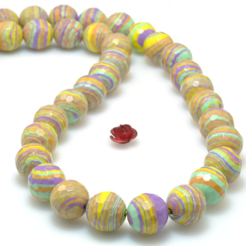 Yellow Malachite Synthetic Stone Faceted round beads wholesale loose gemstone for jewelry making diy bracelet necklace