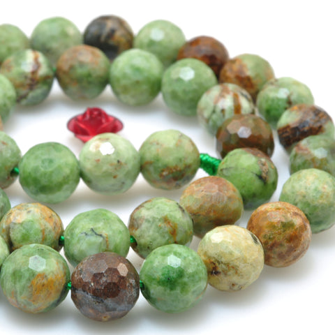 YesBeads Natural Green Peruvian Opal faceted round loose beads gemstone wholesale jewelry 15"