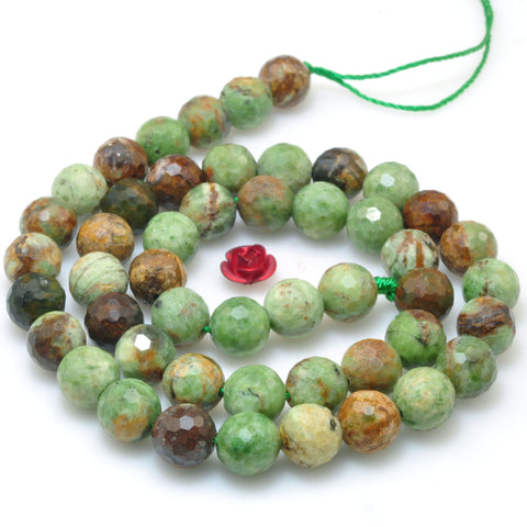 YesBeads Natural Green Peruvian Opal faceted round loose beads gemstone wholesale jewelry 15"