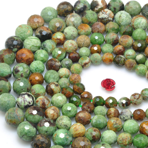 YesBeads Natural Green Peruvian Opal faceted round loose beads gemstone wholesale jewelry 15"