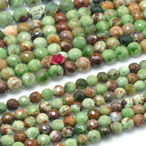 YesBeads Natural Green Peruvian Opal faceted round loose beads gemstone wholesale jewelry 15"