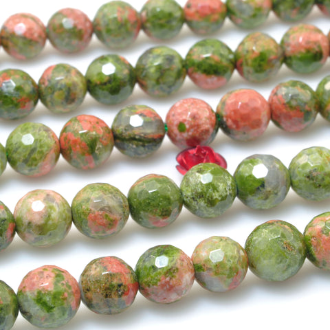 Natural Unakite stone faceted round loose beads wholesale gemstone jewelry making diy bracelet necklace