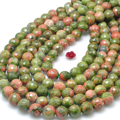 Natural Unakite stone faceted round loose beads wholesale gemstone jewelry making diy bracelet necklace