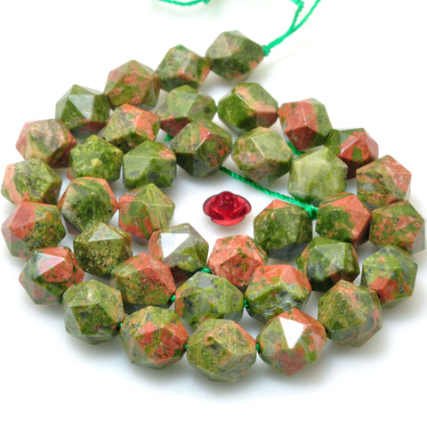 Natural Unakite Stone Green Red star cut faceted nugget beads wholesale loose gemstones for jewelry making diy bracelet necklace