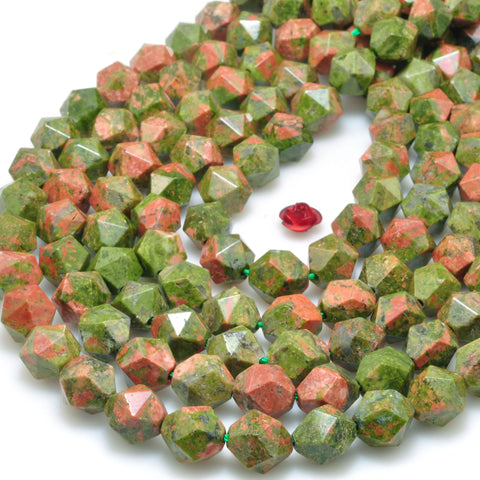 Natural Unakite Stone Green Red star cut faceted nugget beads wholesale loose gemstones for jewelry making diy bracelet necklace