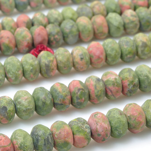 YesBeads Natural Unakite matte and faceted rondelle beads gemstone wholesale jewelry diy bracelet necklace