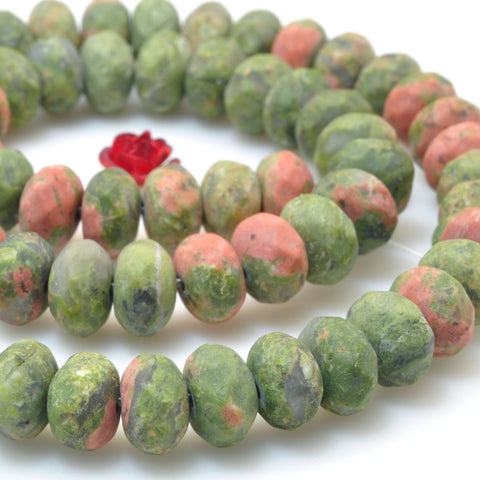 YesBeads Natural Unakite matte and faceted rondelle beads gemstone wholesale jewelry diy bracelet necklace