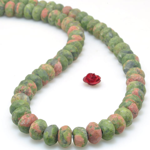 YesBeads Natural Unakite matte and faceted rondelle beads gemstone wholesale jewelry diy bracelet necklace