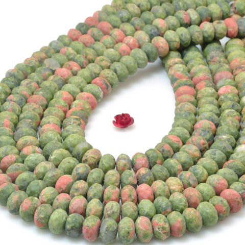 YesBeads Natural Unakite matte and faceted rondelle beads gemstone wholesale jewelry diy bracelet necklace
