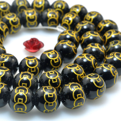 Black Onyx carved coin smooth round beads gemstone wholesale jewelry making bracelet diy