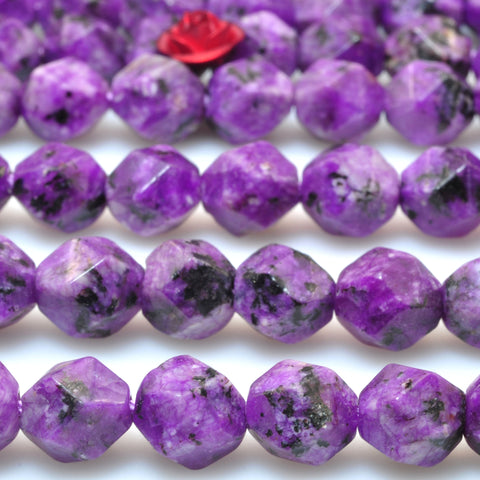YesBeads Granite stone purple speckled black star cut faceted nugget beads gemstone