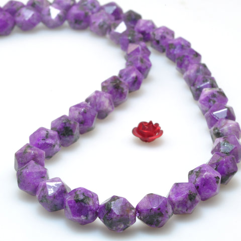 YesBeads Granite stone purple speckled black star cut faceted nugget beads gemstone