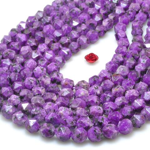 YesBeads Granite stone purple speckled black star cut faceted nugget beads gemstone